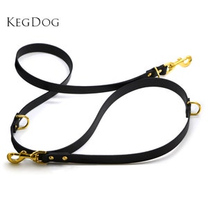 6ft Black Leather Lead - Two Sizes - Small or Large Breed - Leather Training Leash - Multi-way - 2m Long