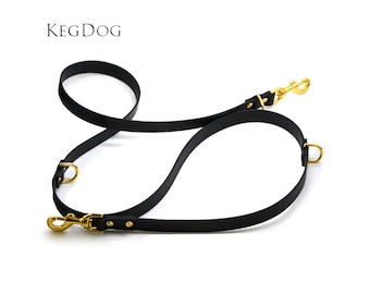 Black Leather Dog Training Leash - Adjustable Multi-way Lead, Two Sizes