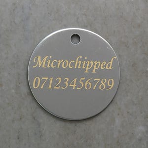 Microchipped Dog Tag - Personalised Engraving - Brass or Silver