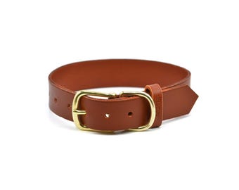 Thick Brown Leather Buckle Collar - Large Breed, Custom Fit 1.25 Inch Width