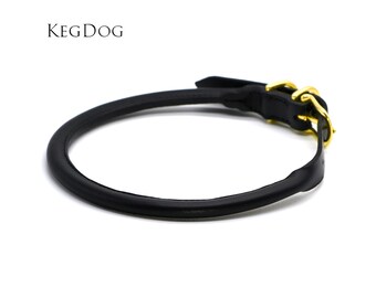 Rolled Leather Dog Collar with Buckle - 2cm or 1.2cm Width - Handstitched, Custom Fitted Leather