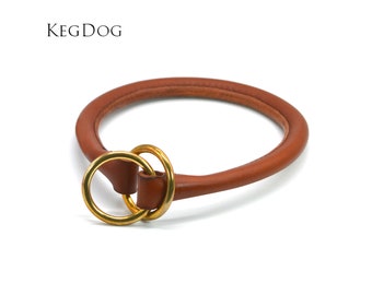 Rolled Leather Slip Collar - Training Collar - Brown Leather Gundog Collar