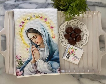 Virgin Mary Tea Towel | Catholic Gift for Women | Blessed Mother