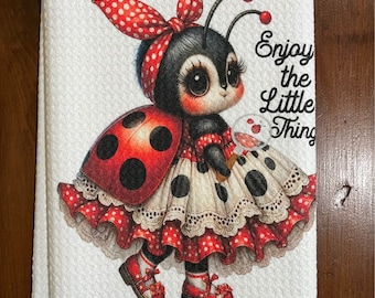 Genießen Sie die Little Things Ladybug Waffle Kitchen Bath Tea Towel Girlfriends Funny Quote Series