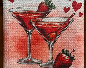 Galentines, Drinks Are Best When Mixed With Friends Valentine’s Day White Decorative Waffle Kitchen Or Bath Tea Towel