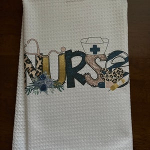 Blue And Gold Nurse White Decorative Waffle Kitchen Literature Tea Towel