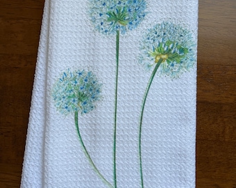 Blue Dandelions White Decorative Waffle Kitchen Bath Tea Towel