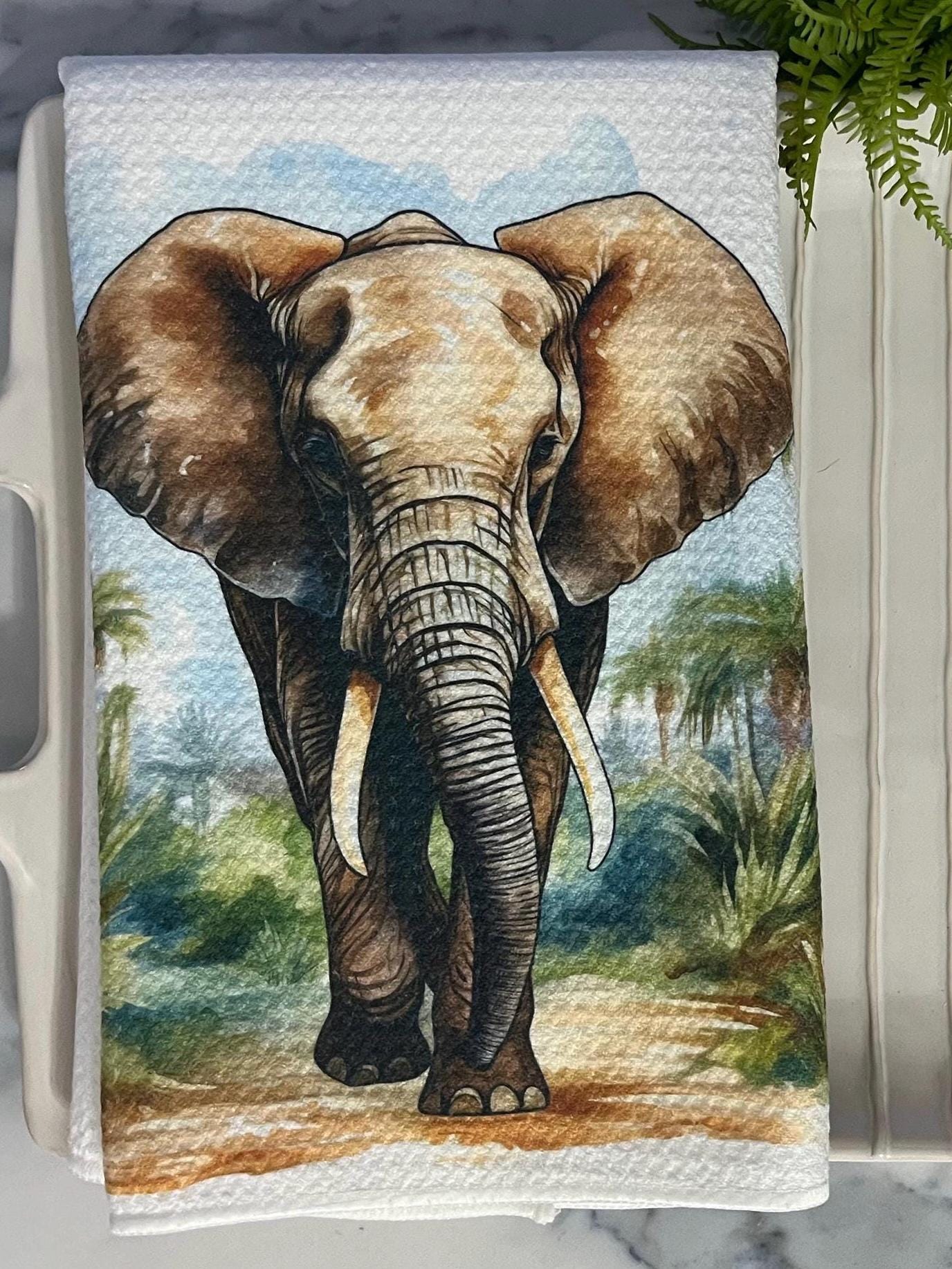 Safari Elephant Tea Towel | African Wildlife Kitchen Decor