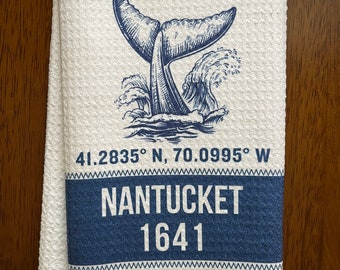 Nantucket Nautical White Decorative Waffle Weave Souvenir Tea (1) Towel Design. Indicate your design choice in the personalization box.