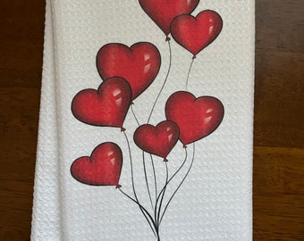 Valentine’s Day Hearts Balloon Bouquet White Decorative Waffle Kitchen Or Bath Tea Towel