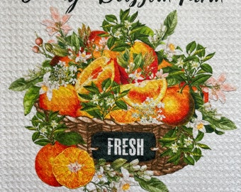 Orange Blossom Farm White Decorative Printed Waffle Kitchen Bath Tea Towel
