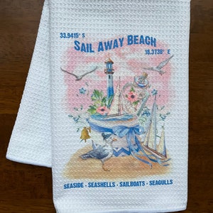 Sail Away Beach Seaside White Decorative Waffle Kitchen Bath Tea Towel
