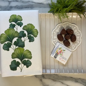 Peace Parl oder Faux Stickerei Ginkgo Blätter der Hoffnungsträger Weiß Gedruckt Waffel Küche/Hand/Gast/Tee/Souvenir Handtuch Desi