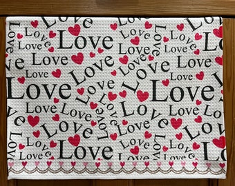 All Over Love Seamless White Decorative Waffle Kitchen Or Bath Tea Towel Valentine’s Day