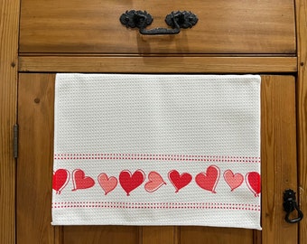 Line of Valentine’s Hearts White Decorative Waffle Kitchen Or Bath Tea Towel