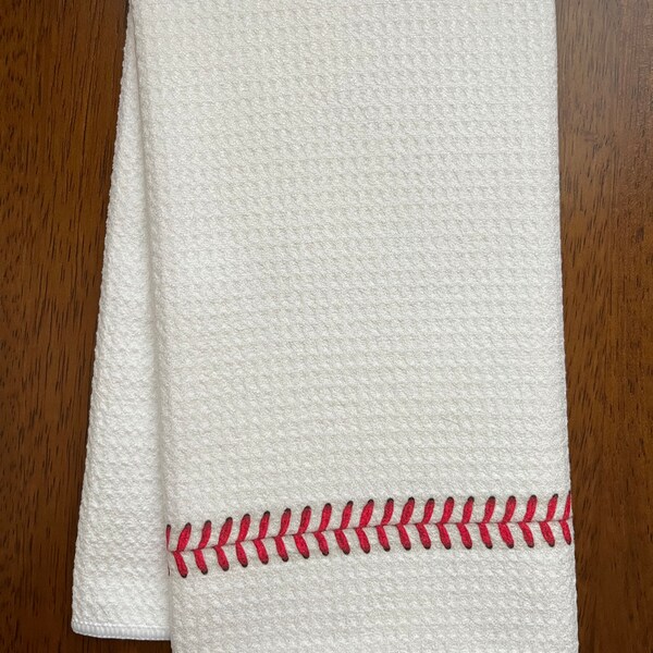 The Baseball Seam White Decorative Printed Waffle Kitchen Bath Sports Tea Towel Design