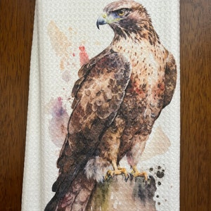 Red Tail Hawk White Decorative Printed Waffle Kitchen Hawk Animal Bird Fowl Tea Towel