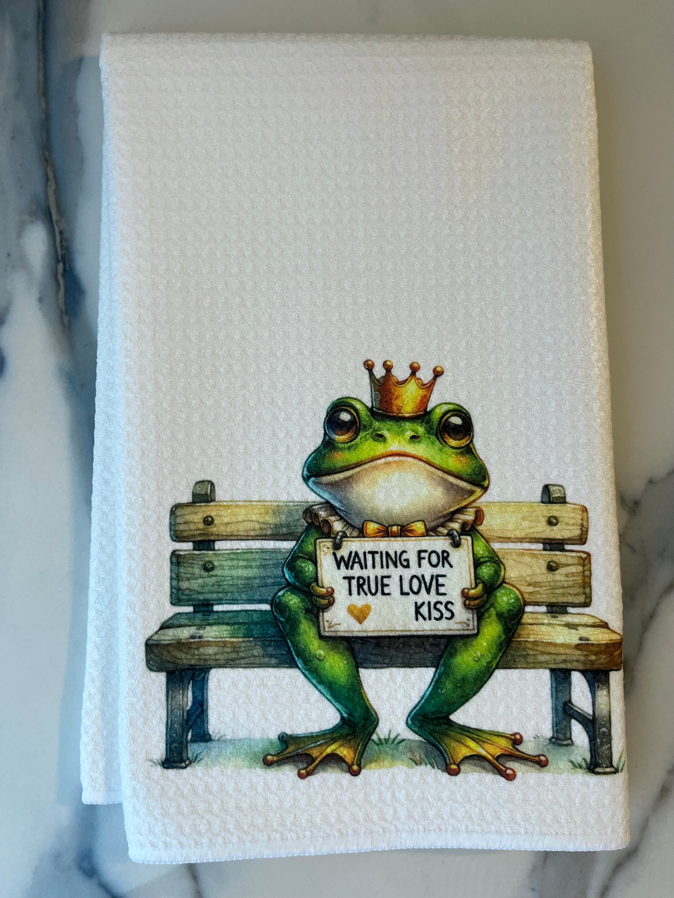 Frog Designs Waiting for A Kiss White Decorative Printed Waffle