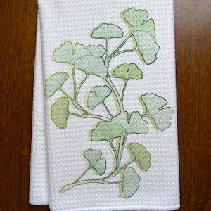 Peace Parl or Faux Embroidery Ginkgo Leaves the Bearer of Hope White Printed Waffle Kitchen/Hand/Guest/Tea/Souvenir Towel Desi
