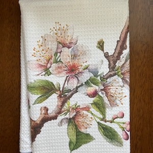 Cherry Blossom Branch Decorative Waffle Weave Hand Towel | Flowering Tree Guest Towel | Cherry Blossom Festival Washington D.C. | Gift
