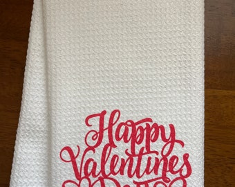 Happy Valentine’s Day Hearts White Decorative Waffle Kitchen Or Bath Tea Towel