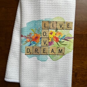 Live, Love, Dream White Decorative Waffle Kitchen Bath Tea Towel