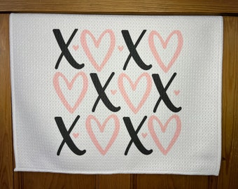 Hearts and Xs Valentine’s Day White Decorative Waffle Kitchen Or Bath Tea Towel