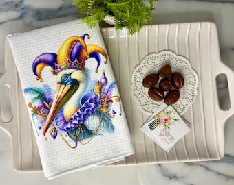 Mardi Gras Waffle Weave Towel | All Things Mardi Gras Pelican | 12th Night Celebration  |Guest Towel | Mardi Gras Souvenir | Home Decor