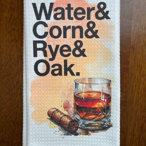 Water, Corn, Rye & Oak Waffle Weave Bourbon Tea Towel, Bar Towel Bourbon Trail Souvenir