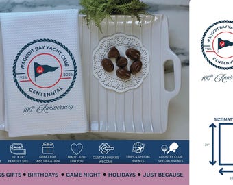 Custom Logo Tea Towel | Corporate Event Gift | Company Anniversary Favor | Reunion Keepsake | Yacht Club & Country Club Towel