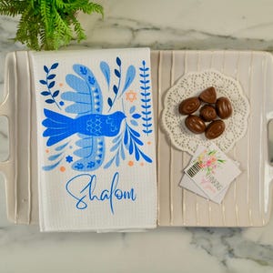 Shalom Hebräisch Frieden und Gesundheit Jüdisches Design Weißes dekoratives Waffelgewebe Souvenir Tee / Gast / Bar / Hand / Mehrzweck-Chanukka-Tuch.