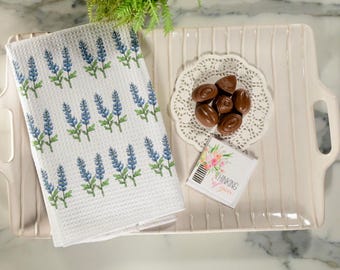 Texas Bluebonnet Flowers White Waffle Decorative Kitchen Tea Hand Towel