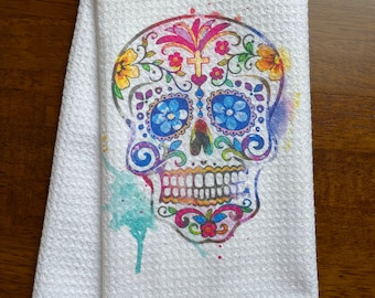 Sugar Skull White Decorative Waffle Kitchen Bath Tea All Saints Day Towel