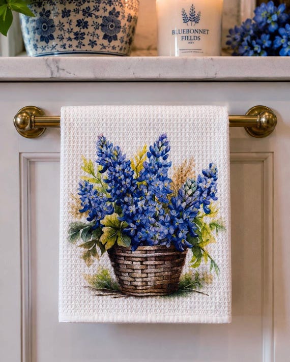 Texas Bluebonnet Tea Towel | Wildflower Kitchen Towel | Texas