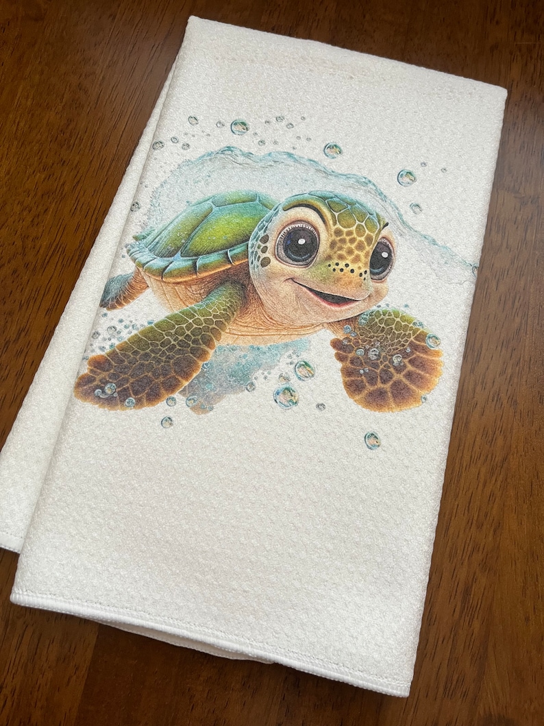 EllieandIssa Bubbles Baby Sea Turtle Waffle Towel - Thumbnail 4