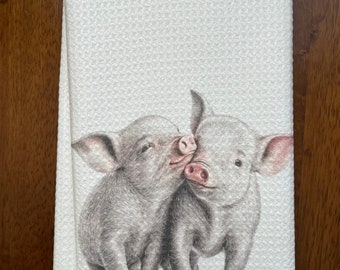 Two Little Pigs Tea Towel | Farm Animal Kitchen Decor | Pig Lover Gift | Farmhouse Kitchen Towel | Country Home Decor