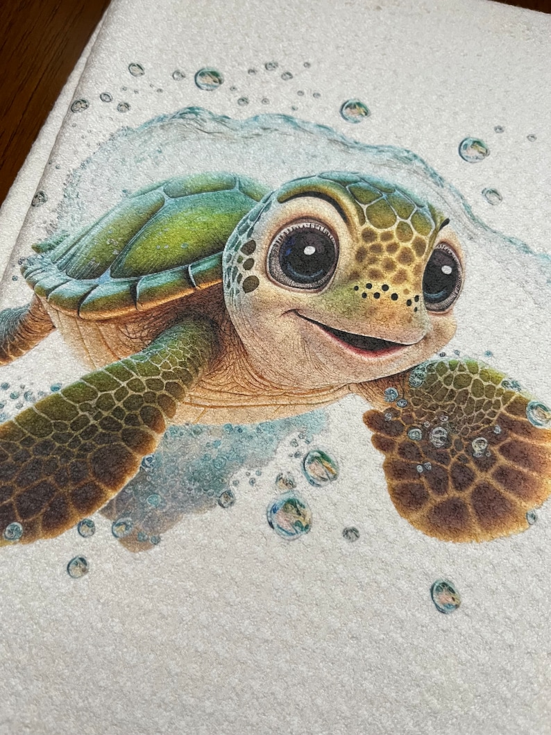 EllieandIssa Bubbles Baby Sea Turtle Waffle Towel - Thumbnail 2