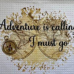 Adventure Awaits Travel White Decorative Printed Waffle Kitchen Bath Tea Towel