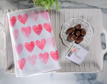 Pastel Valentine’s Hearts White Decorative Waffle Kitchen Or Bath Tea Towel