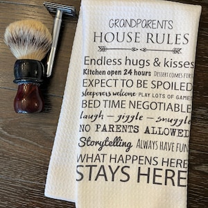 Grandparents House Rules Quote White Decorative Waffle Kitchen Bath Tea Towel