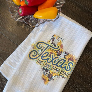 Texas The Lone Star State White Decorative Waffle Kitchen Bath Tea Towel