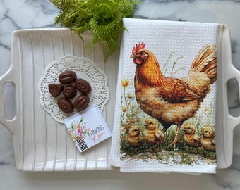 Hen With Golden Yellow Baby Chick Kitchen Hand Tea Towel | Kichen Farm Decor | Country Home Decor | Farmhouse Decor | Guest Towel | Gift