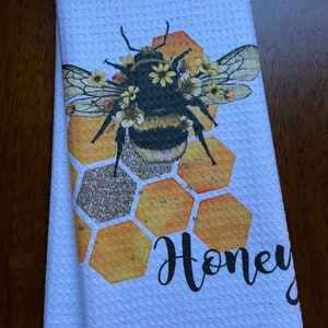 Bee Happy Tea Towel Set, Bumble Bee, Honey Pot, Summer Tea Towel