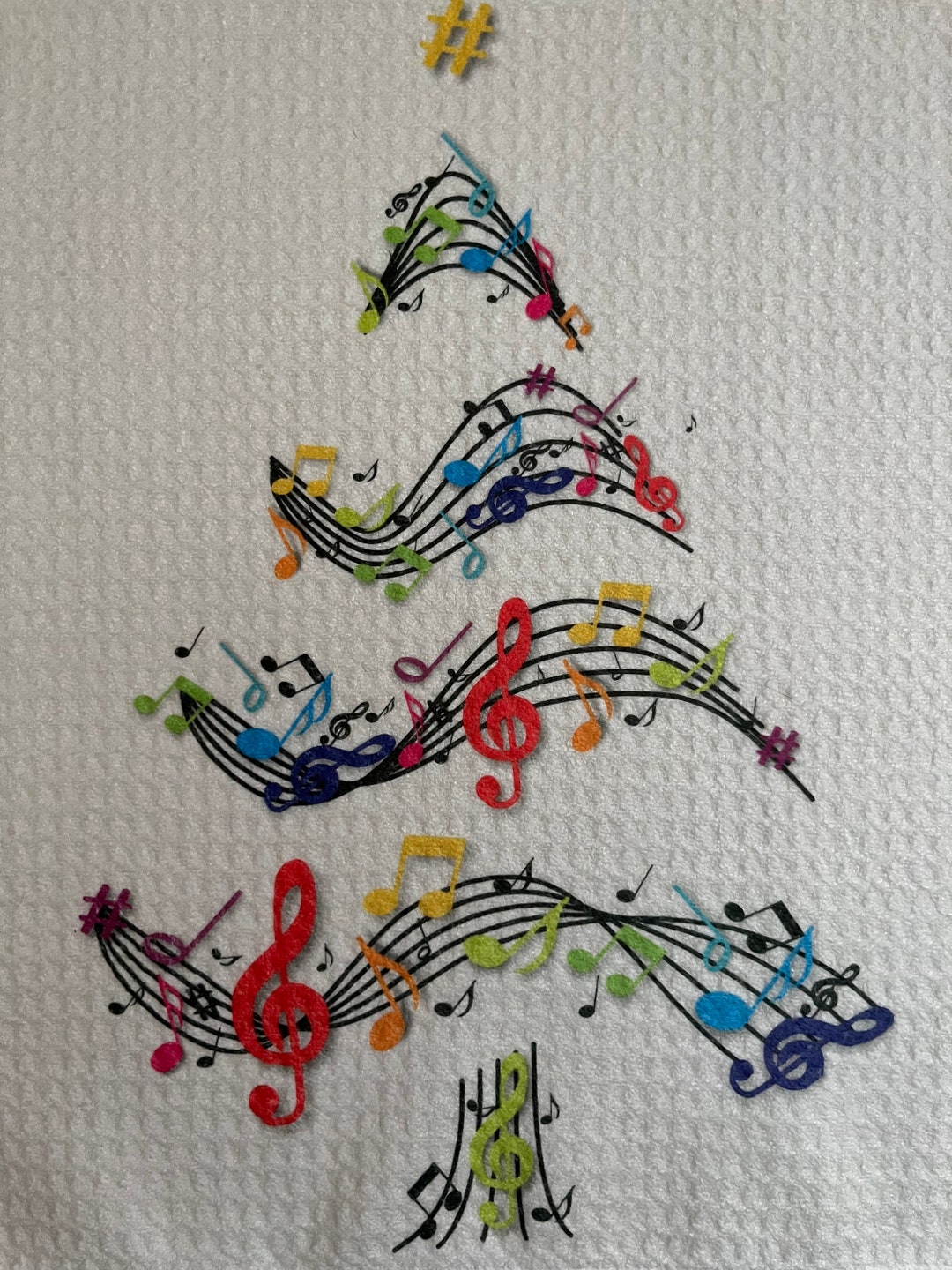 Music Notes Christmas Tree White Decorative Printed Waffle Etsy
