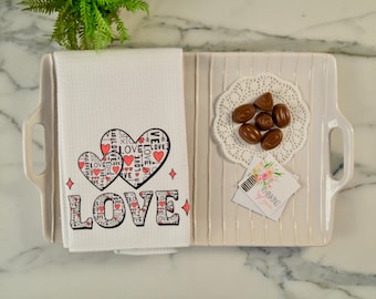 Heart Strings White Decorative Waffle Kitchen Or Bath Tea Towel