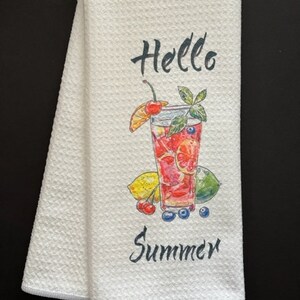 Hello Summer Drink White Decorative Waffle Kitchen Bath Tea Towel