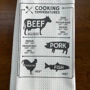Meat Temperature White Decorative Waffle Kitchen Bath Tea Towel