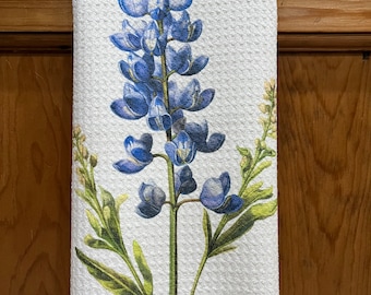 Paño de cocina con estampado de lupinos azules de Texas / Decoración de cocina con flores silvestres de Texas / Regalo de Texas / Decoración del hogar con lupinos azules / Paño de cocina estilo rústico