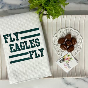 Fly Eagles Fly or Bird Gang Decorative Waffle Kitchen Tea Towel | Football Fan Souvenir Towel | Kitchen Decor | Football Party Hostess Gift