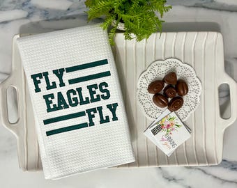 Fly Eagles Fly or Bird Gang Decorative Waffle Kitchen Tea Towel | Football Fan Souvenir Towel | Kitchen Decor | Football Party Hostess Gift